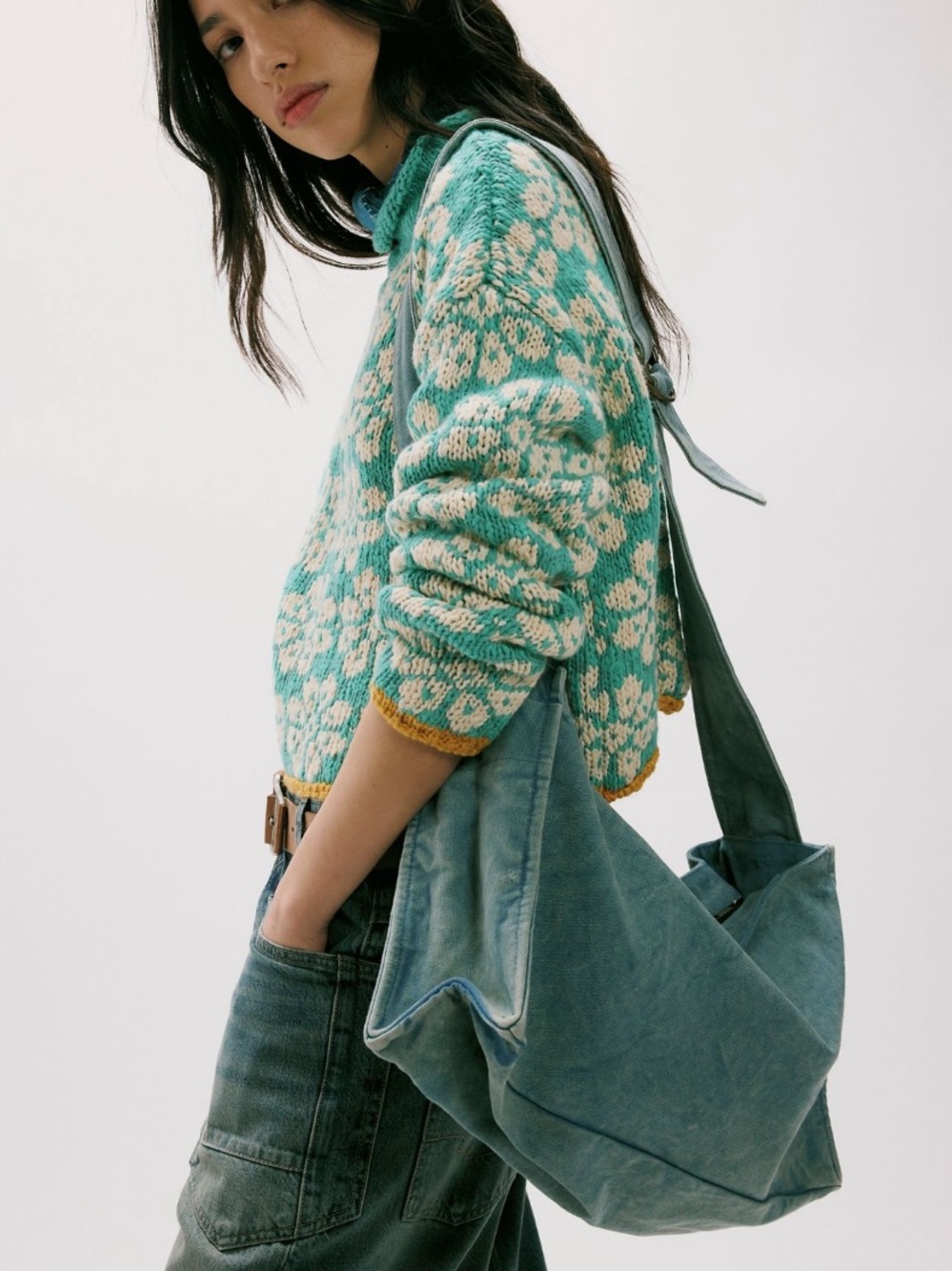 Free People blue Camp crush sling Shoulder Bag NWT